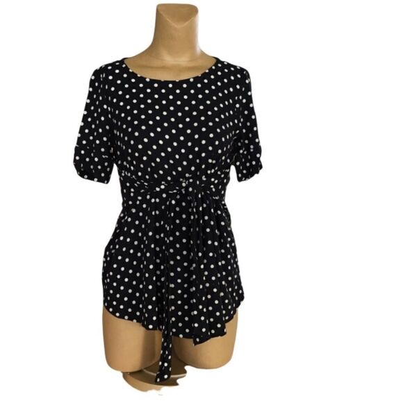 Isabella Oliver black polka dot top maternity with waist tie - Picture 4 of 9